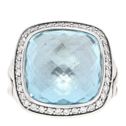David Yurman Sterling Silver Diamond Blue Topaz 14mm Albion Ring 52 6 1 of 4