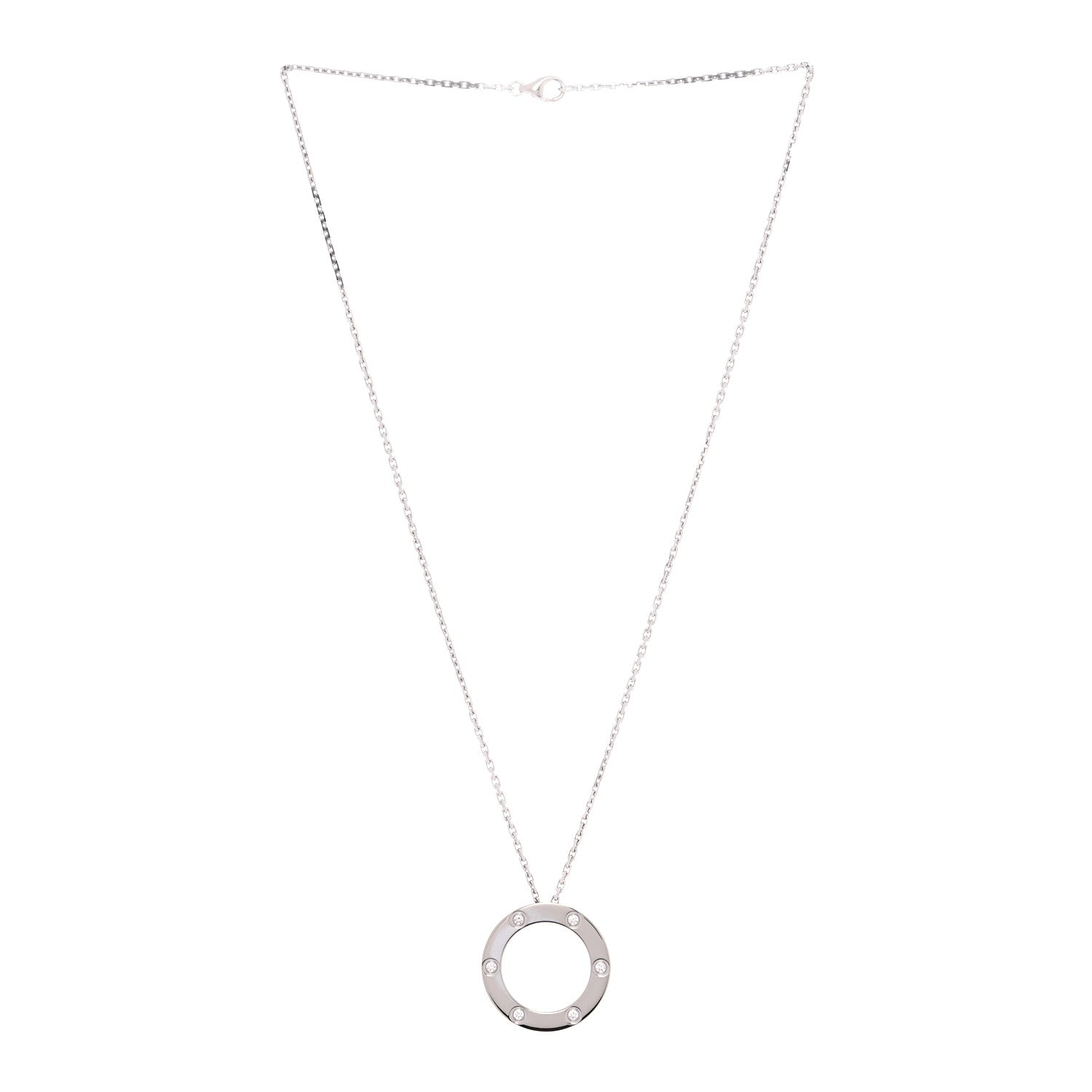 Cartier 18K White Gold 6 Diamonds LOVE Pendant Necklace 3 of 7
