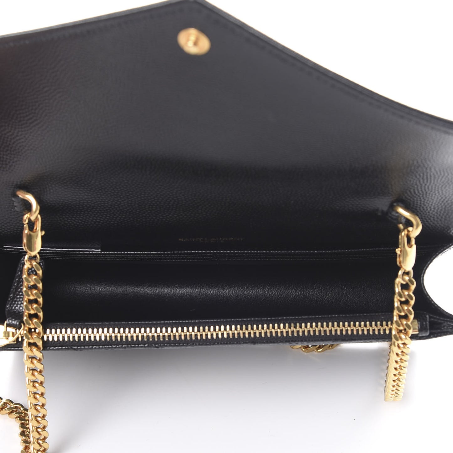 Grain De Poudre Matelasse Chevron Monogram Envelope Chain Wallet Black