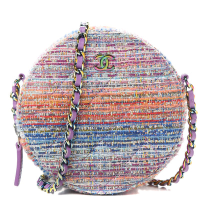 Chanel Tweed Quilted Round Clutch With Chain Blue Pink Orange 1 of 11