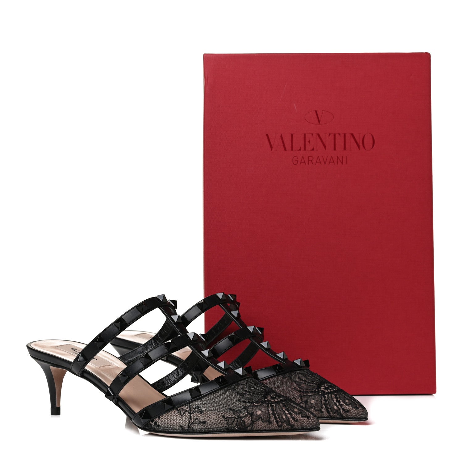 Valentino Garavani Lace Rockstud 50mm Cage Mules 38.5 Black 2 of 8