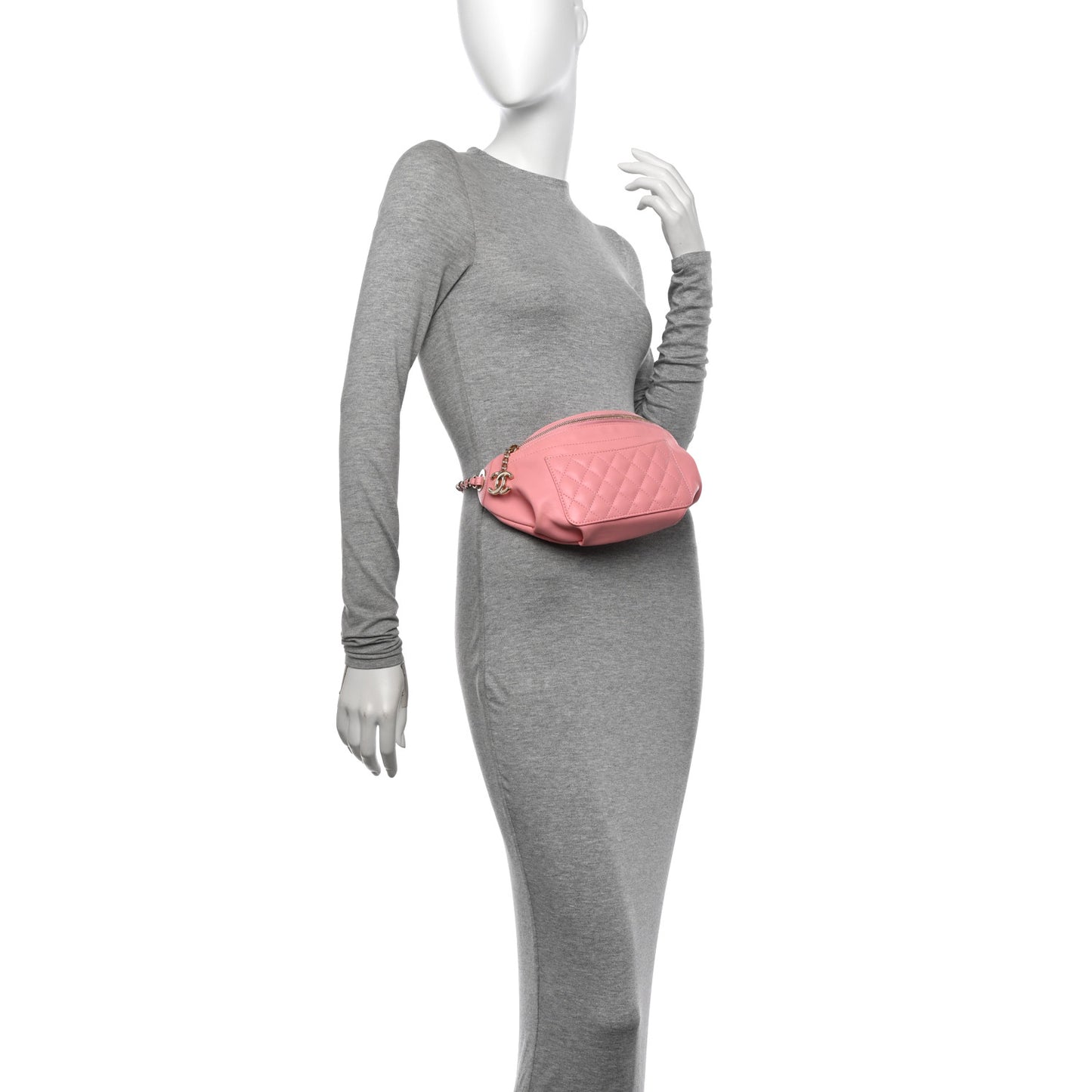 Lambskin Quilted Bi Waist Bag Fanny Pack Pink