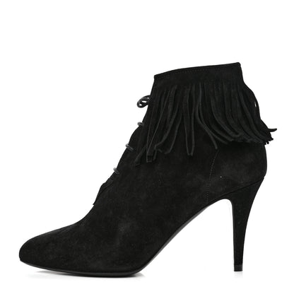 Saint Laurent Suede Fringe Otterproof Light Anita 85 Ankle Boots 36 Black 1 of 9