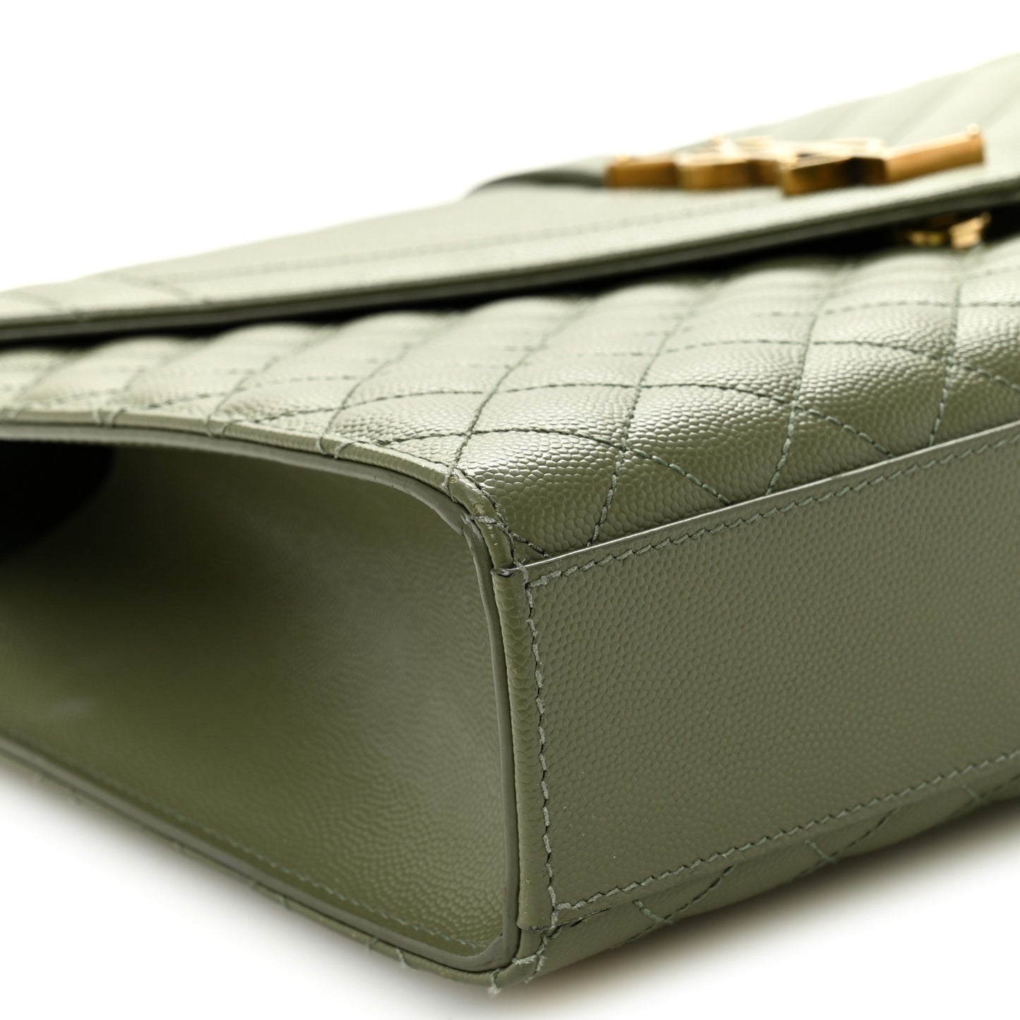 Grain De Poudre Textured Mixed Matelasse Large Triquilt Monogram Satchel Light Sage
