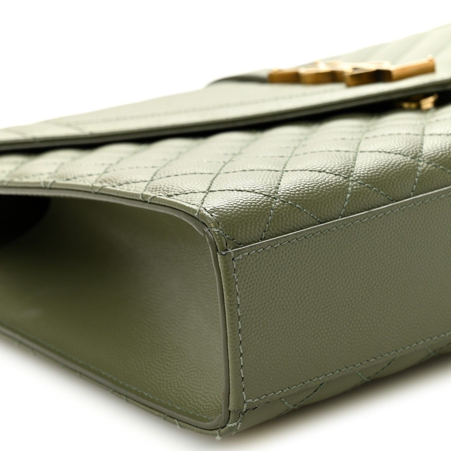 Saint Laurent Grain De Poudre Textured Mixed Matelasse Large Triquilt Monogram Satchel Light Sage 9 of 12