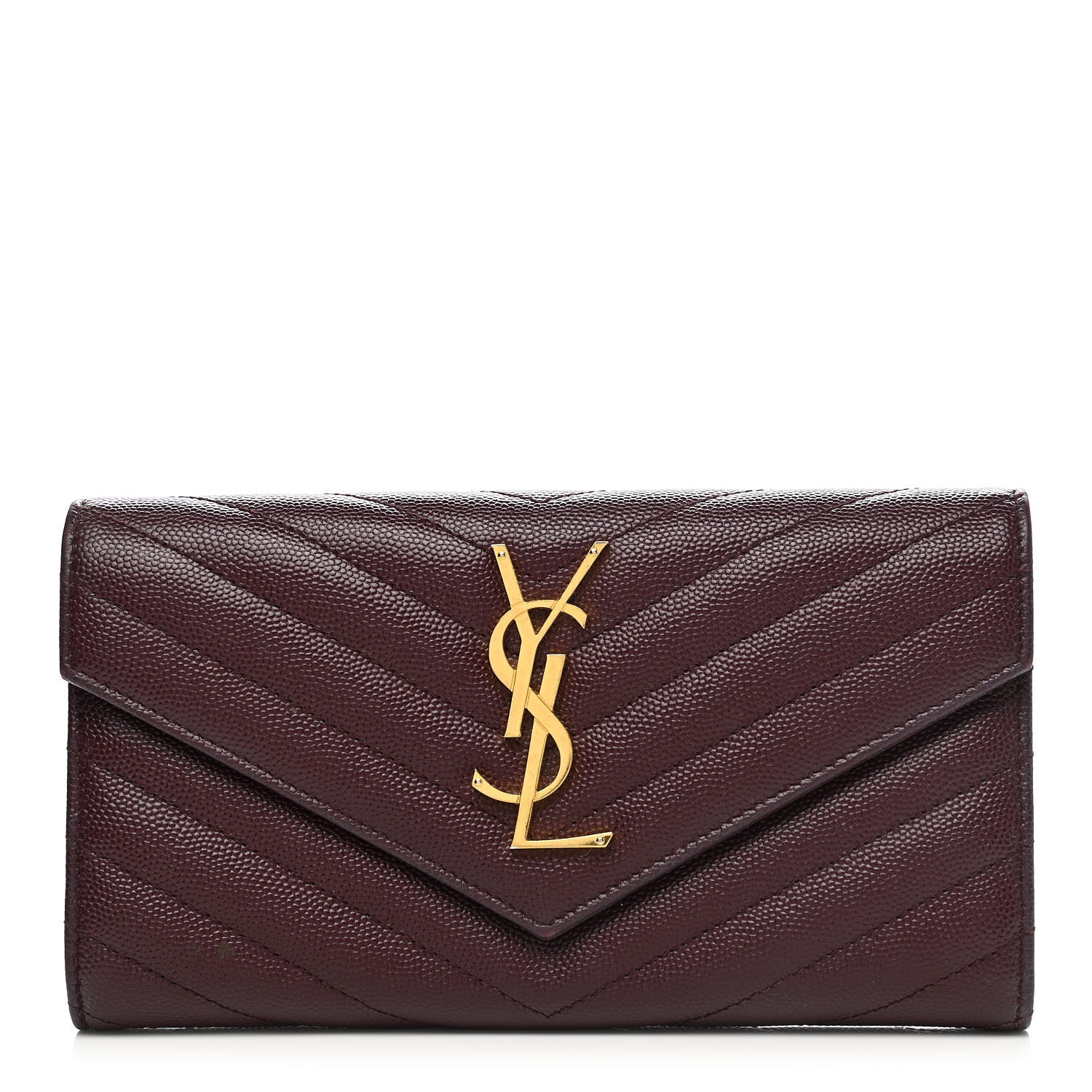 Saint Laurent Grain De Poudre Matelasse Chevron Monogram Flap Wallet Rouge Legion 1 of 12