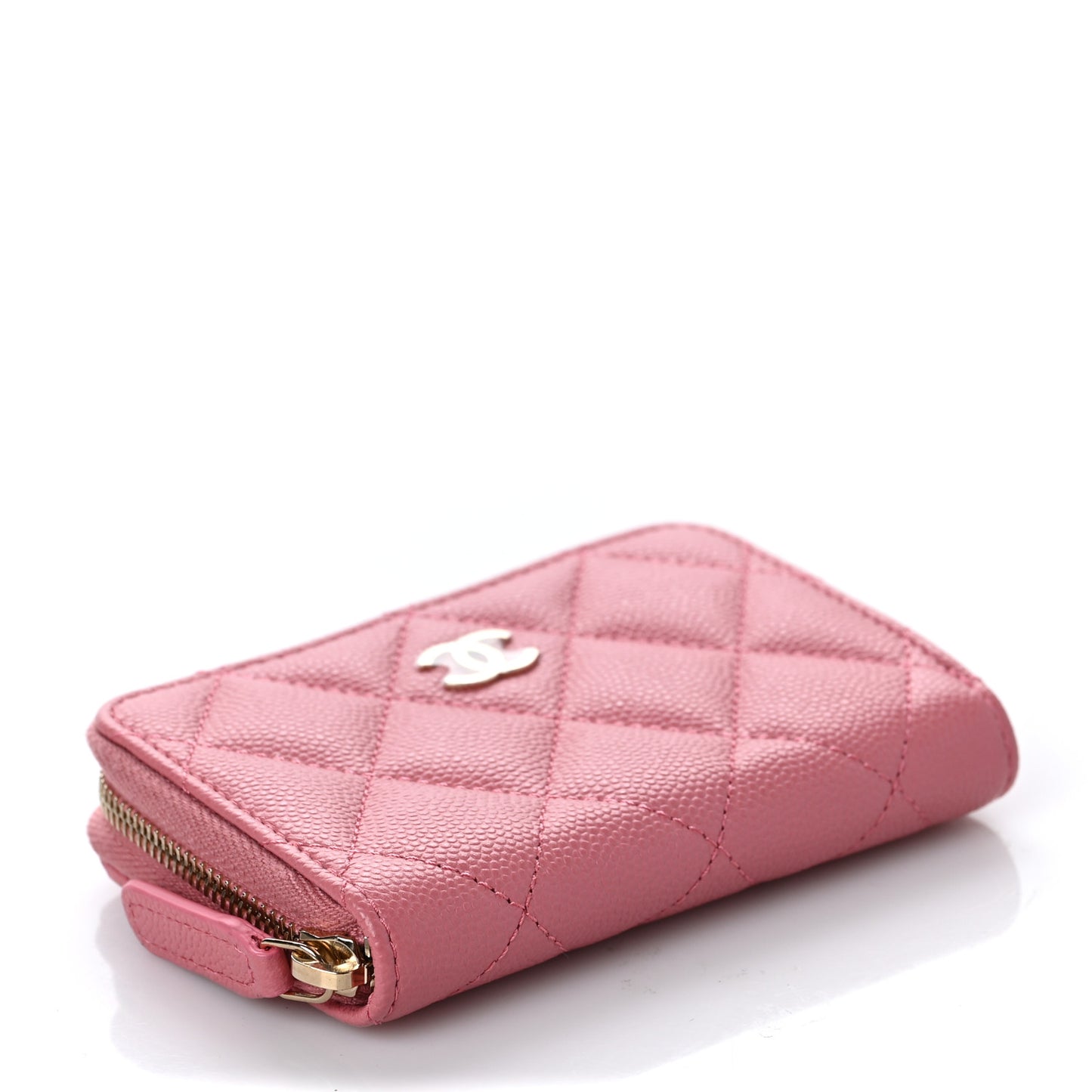 Caviar Quilted Zip Coin Purse Pink
