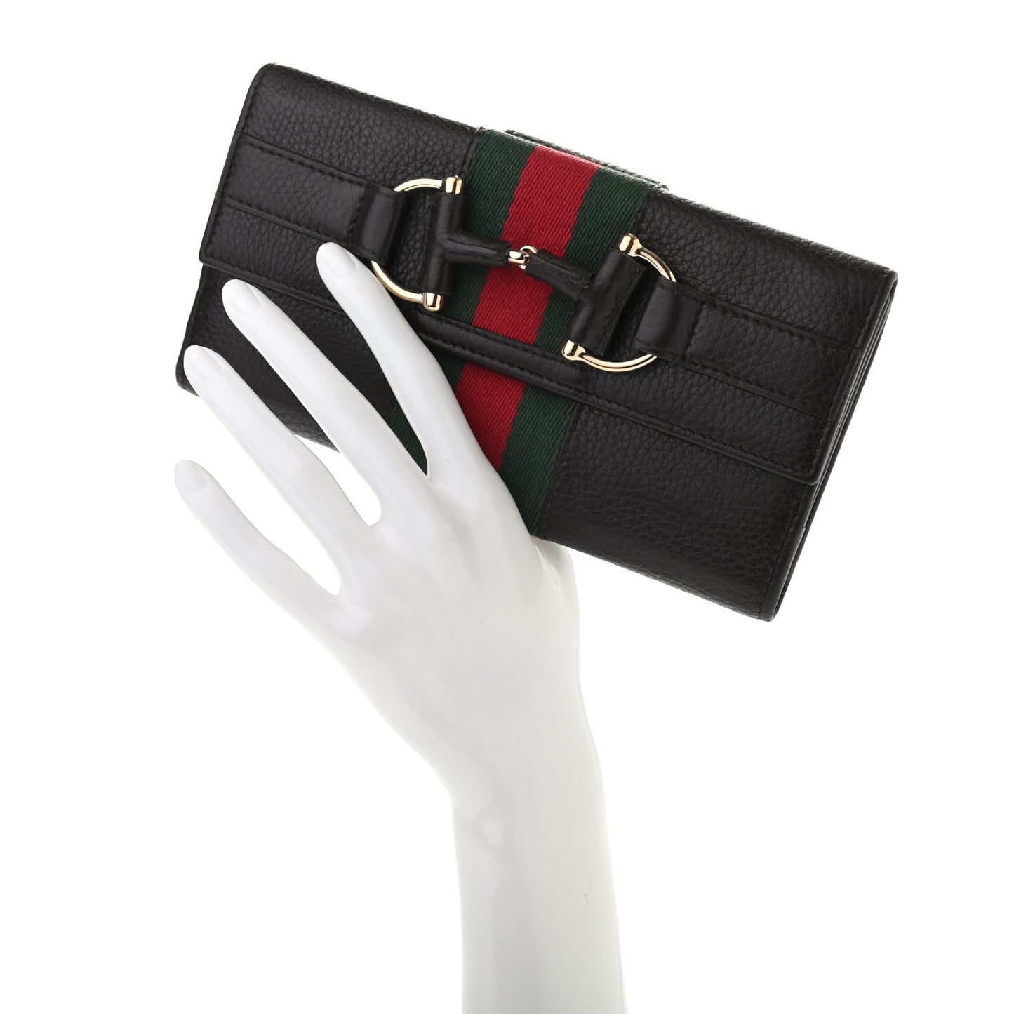 Calfskin Horsebit Web Continental Wallet Dark Brown