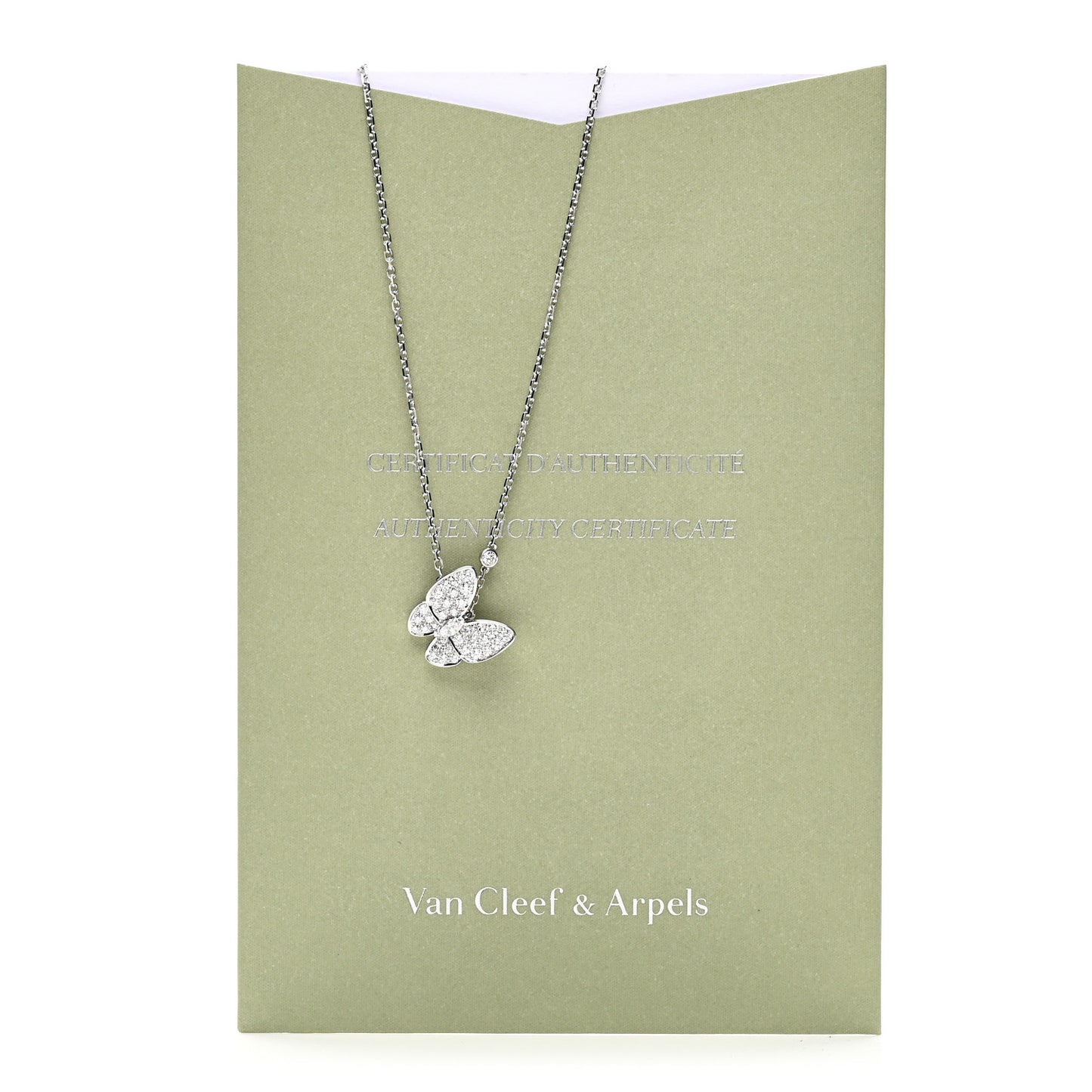 18K White Gold Diamond Two Butterfly Pendant Necklace
