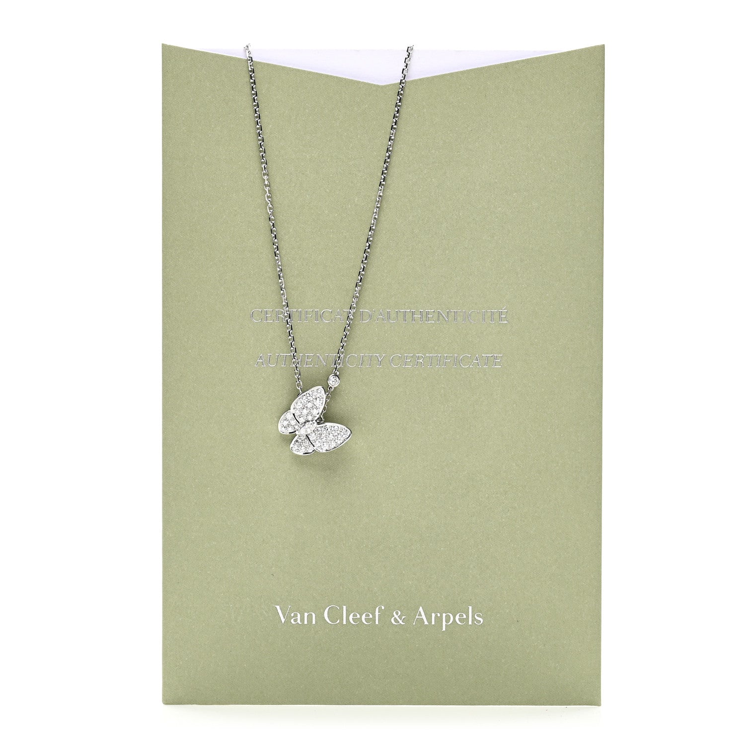 Van Cleef & Arpels 18K White Gold Diamond Two Butterfly Pendant Necklace 6 of 6