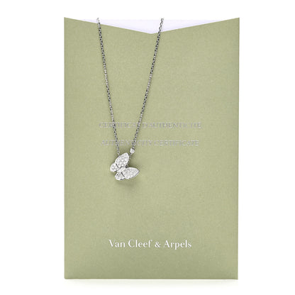 Van Cleef & Arpels 18K White Gold Diamond Two Butterfly Pendant Necklace 6 of 6