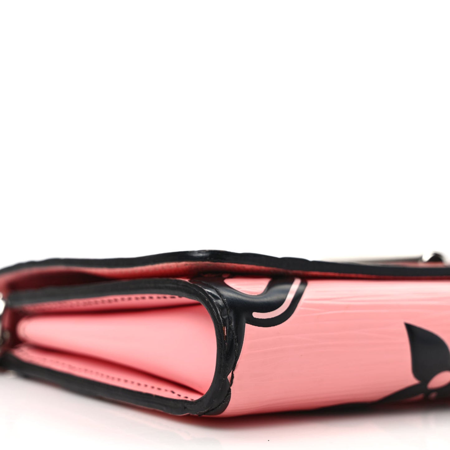 Epi Chain Flower Print Twist Chain Wallet Pink