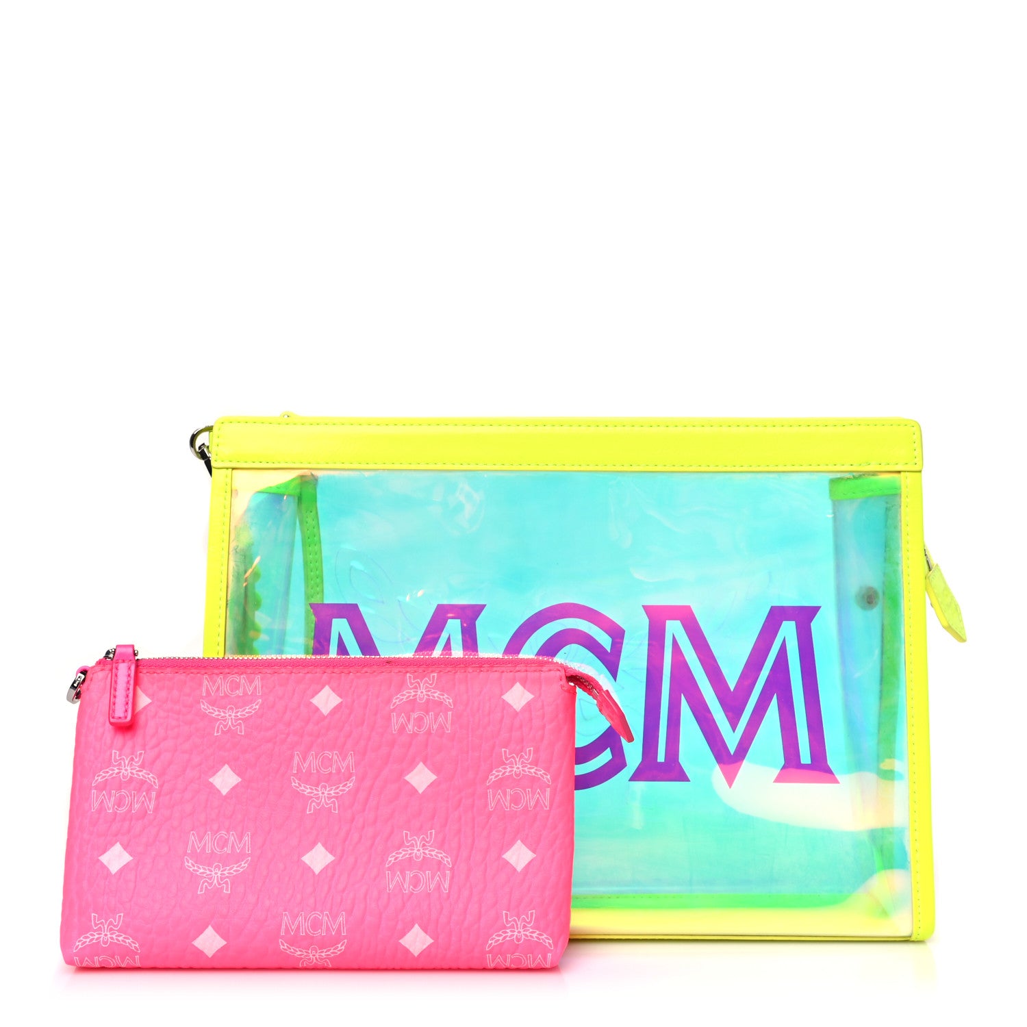 MCM Iridescent PVC Wristlet Neon Yellow 1 of 9
