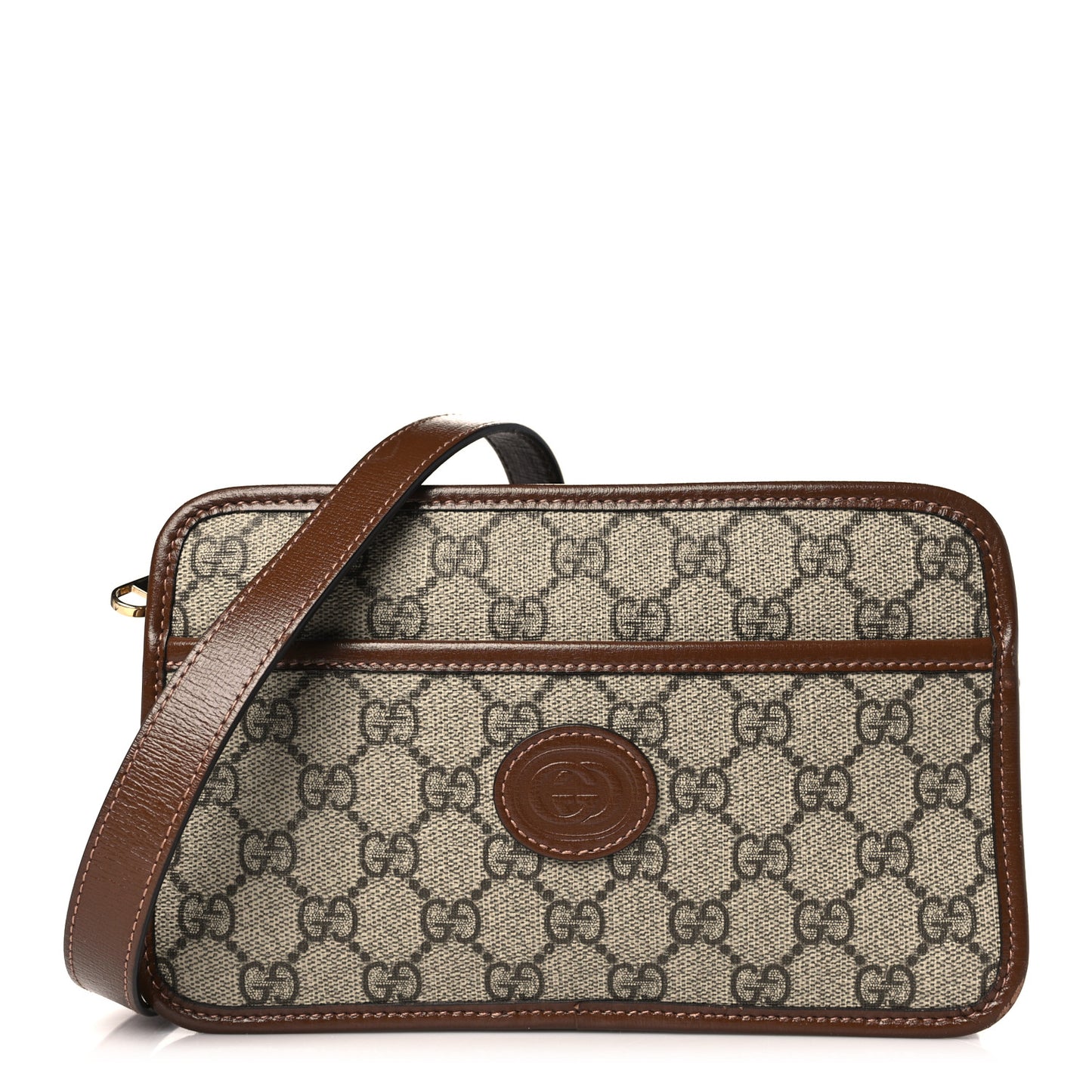 GG Supreme Monogram Azalea Calfskin Mini Retro Interlocking G Shoulder Bag Beige Ebony Brown Sugar