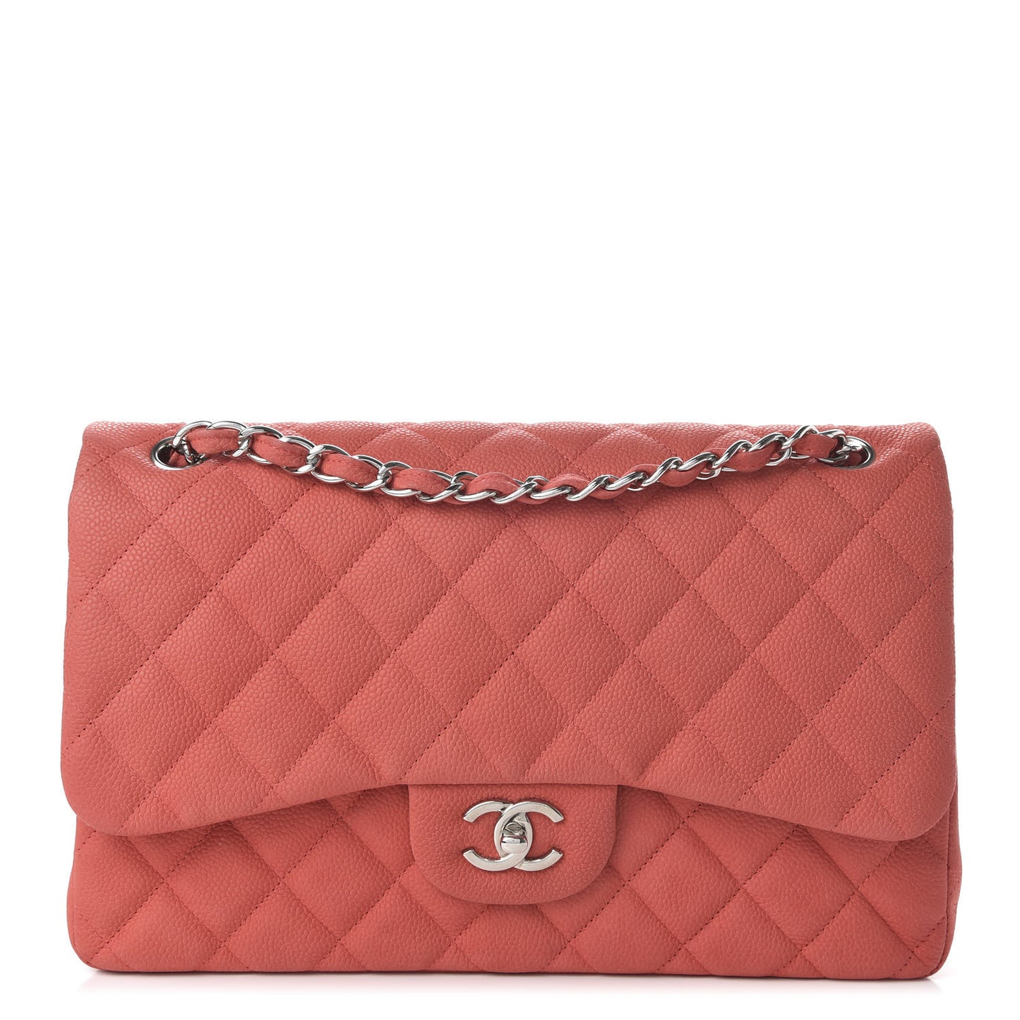 Iridescent Caviar Quilted Jumbo Double Flap Coral
