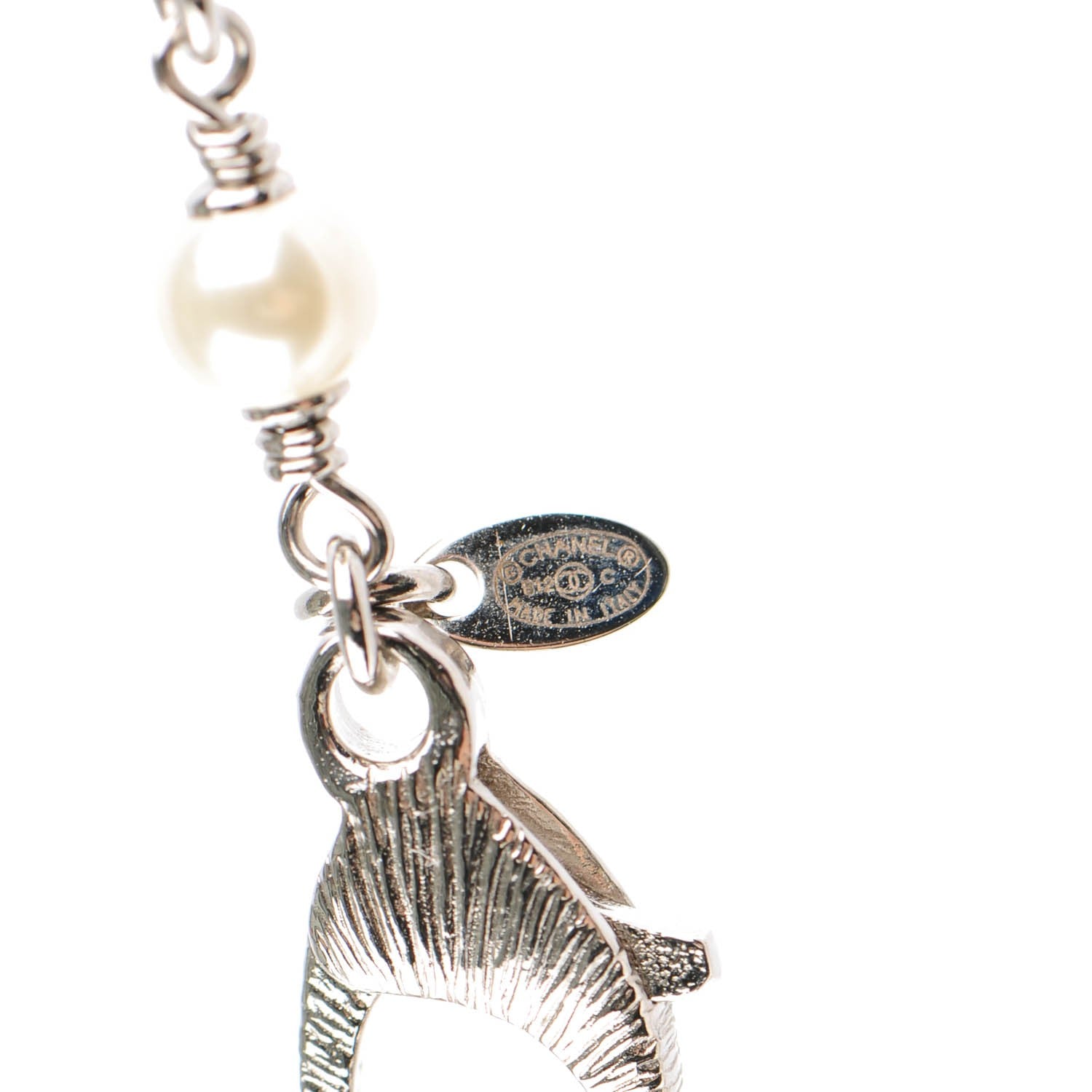 Chanel Crystal Pearl CC Necklace Silver 5 of 6