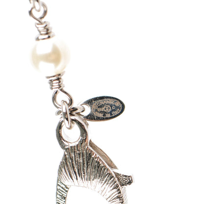 Chanel Crystal Pearl CC Necklace Silver 5 of 6