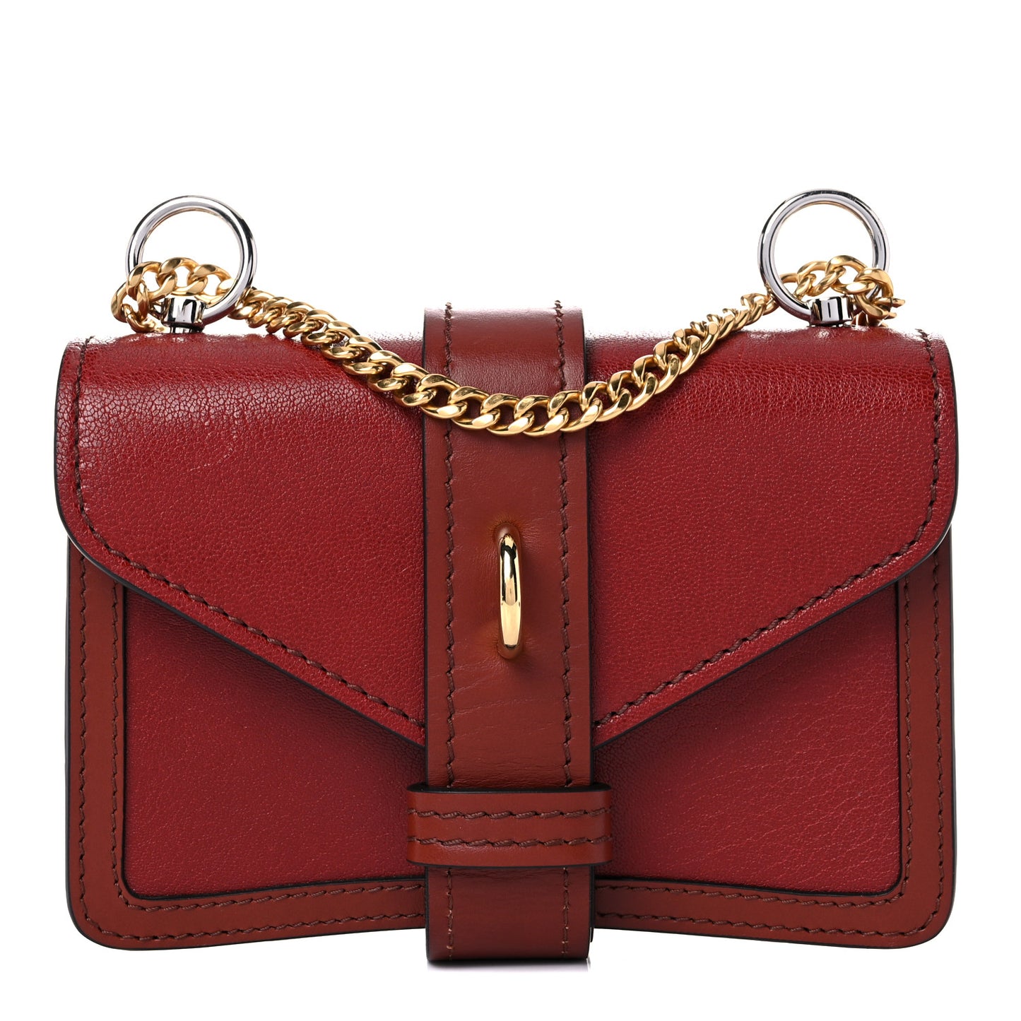 Shiny Goatskin Calfskin Mini Aby Chain Shoulder Bag Sepia Brown