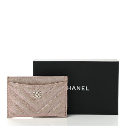 Chanel Iridescent Caviar Chevron Quilted Card Holder Beige 9 of 9