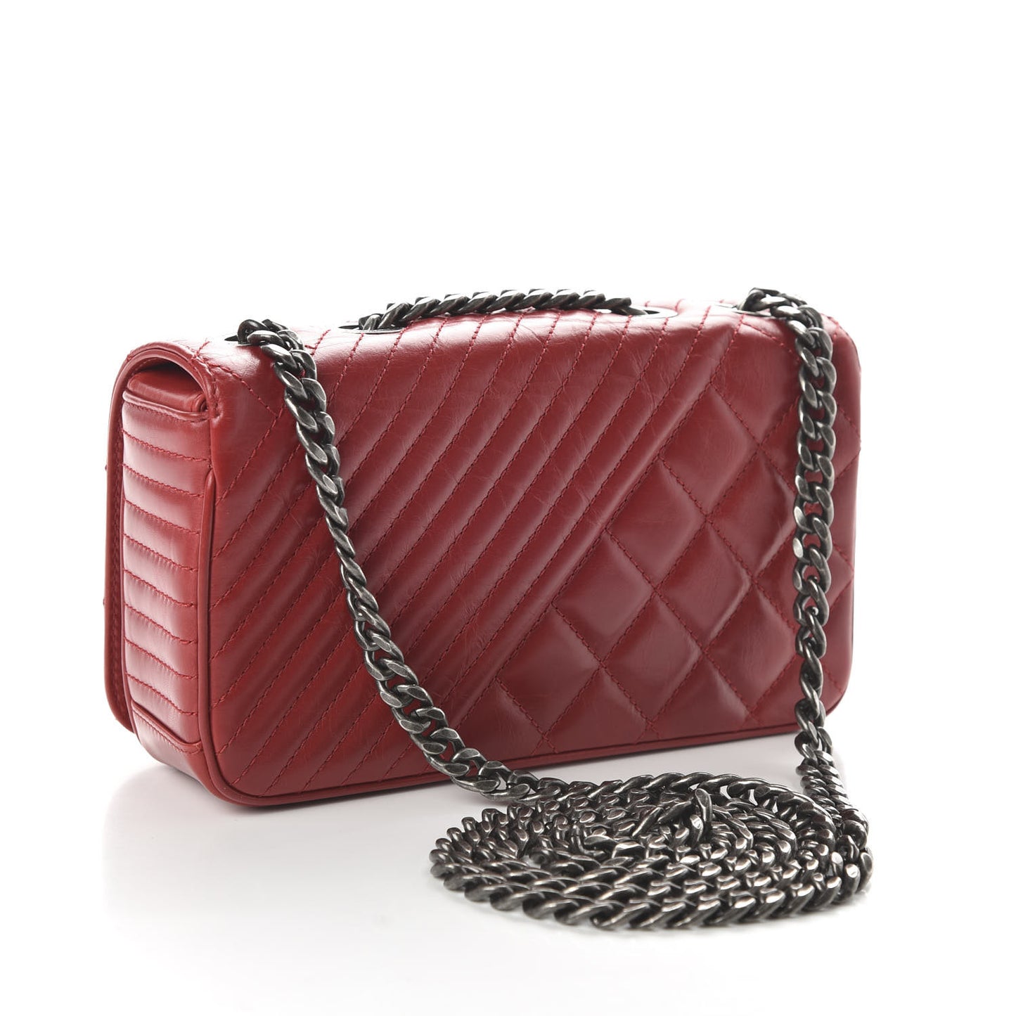 Glazed Calfskin Quilted Small Coco Boy Flap Red