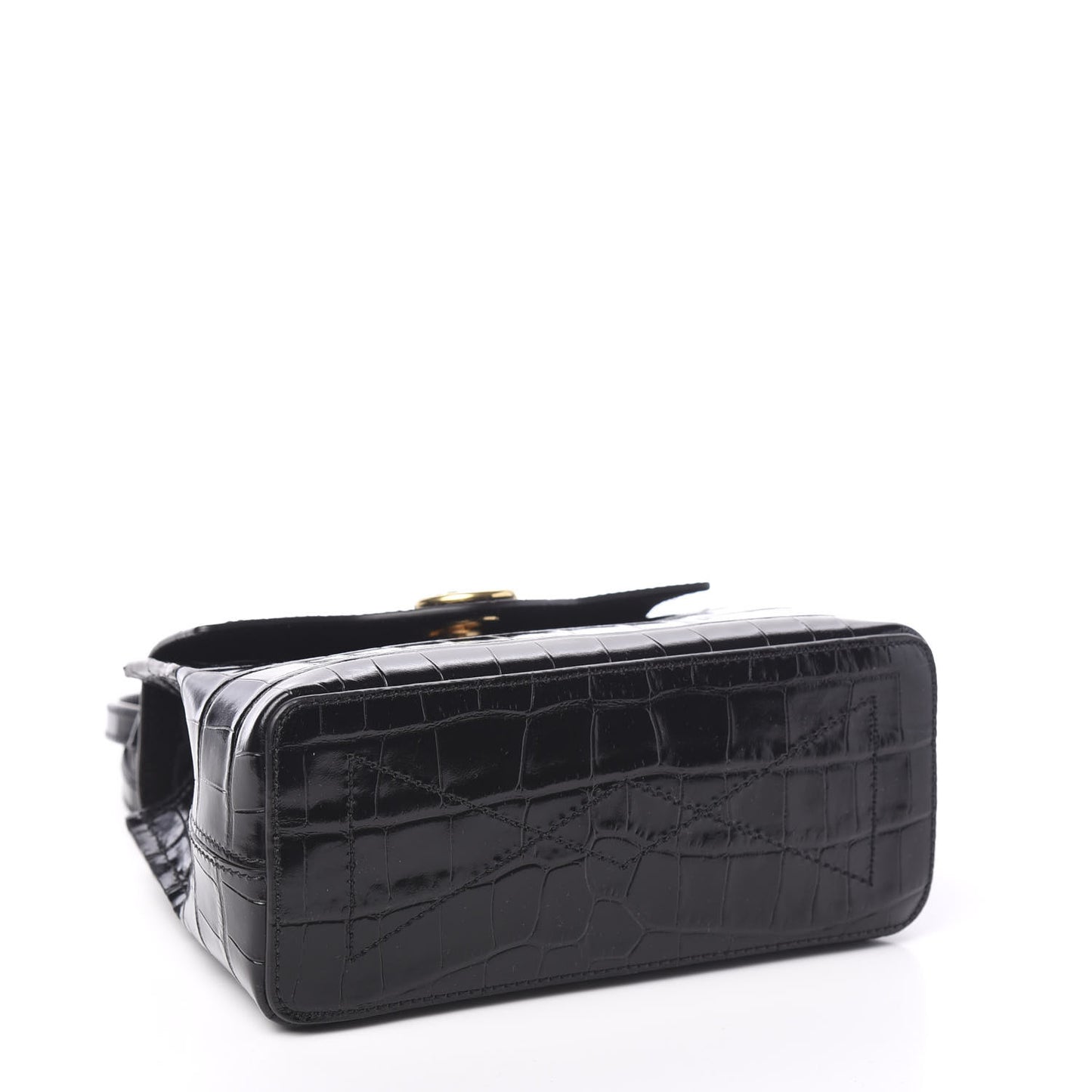 Shiny Croc Calfskin Embossed Micro Seaton Black
