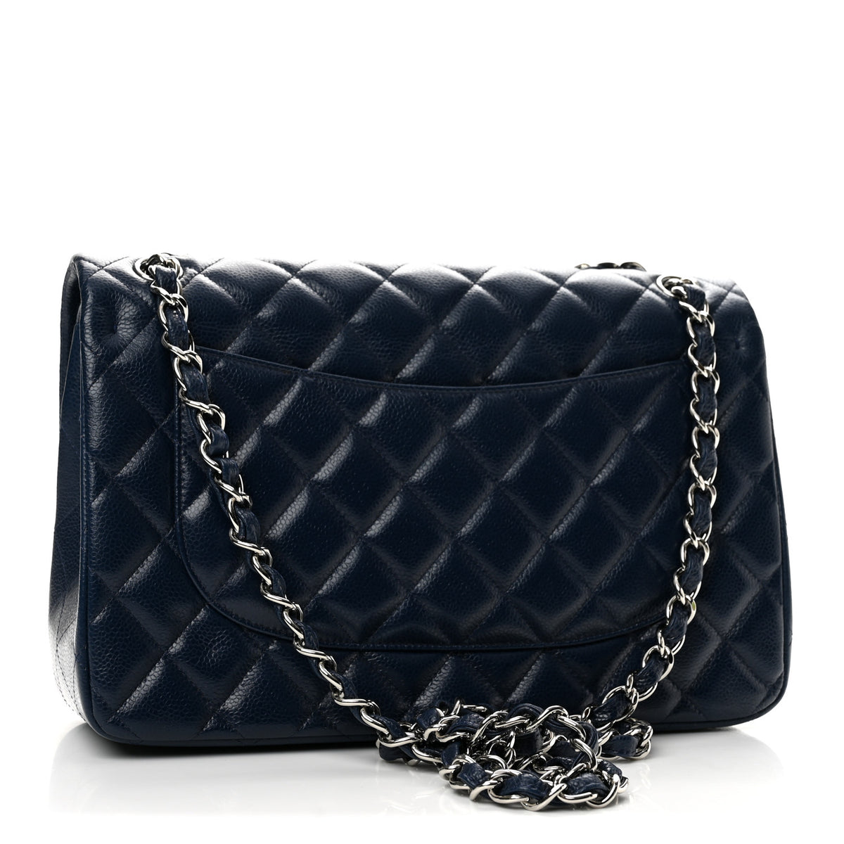 Caviar Quilted Jumbo Double Flap Navy Blue