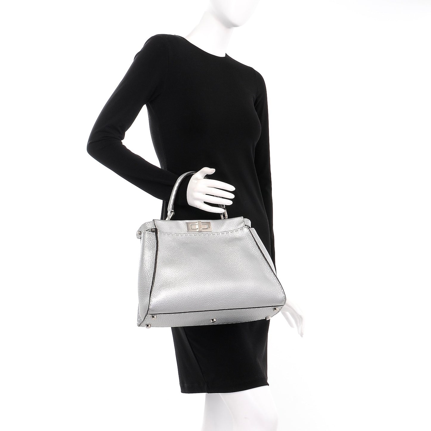 Cuoio Romano Lux Selleria Medium Peekaboo Iconic Satchel Argento