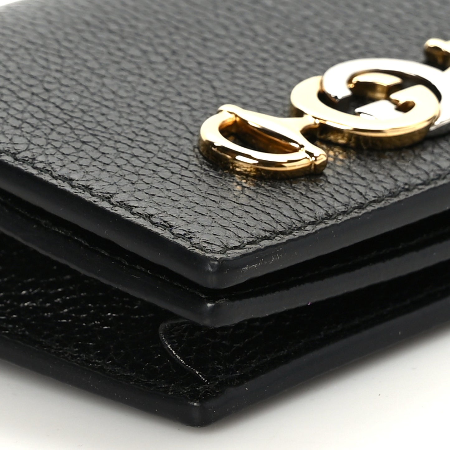 Grainy Calfskin Zumi Chain Card Case Wallet Black