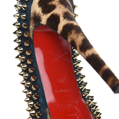 Christian Louboutin Veau Velours Calf Hair Leopard Lady Peep Spikes VIP 150 Pumps 35.5 Blue Khol Bronze 9 of 10