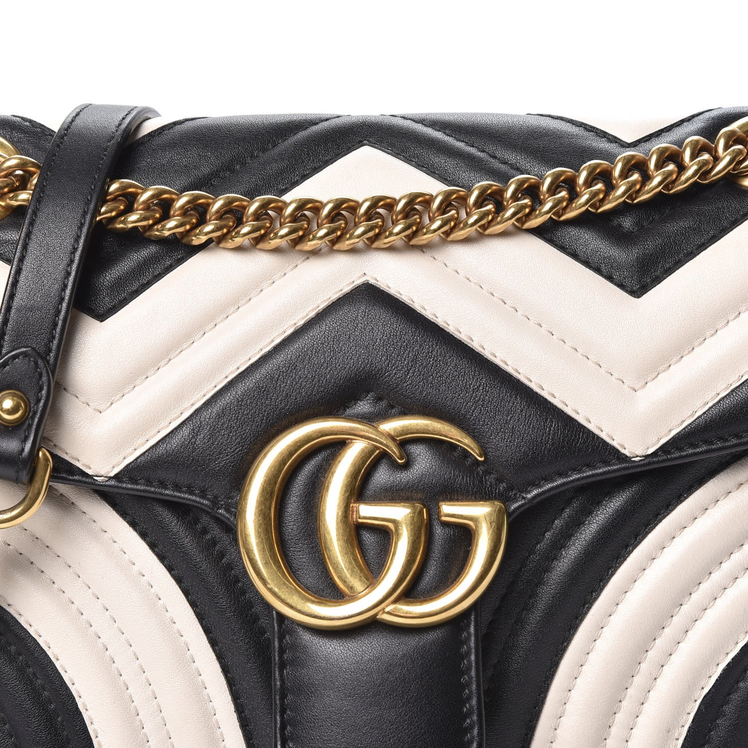 Gucci Calfskin Matelasse Small GG Marmont Shoulder Bag Black White 11 of 11