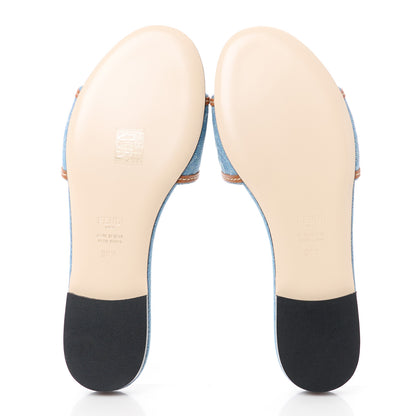 Fendi Denim Print Logo Flat Slide Sandals 38.5 Denim Brandy 5 of 8