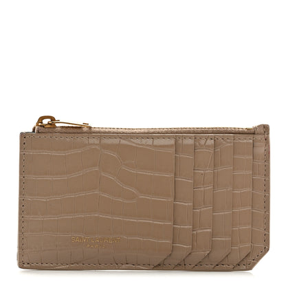 Saint Laurent Calfskin Crocodile Embossed 5 Fragments Zip Pouch Card Holder Dark Beige 1 of 7