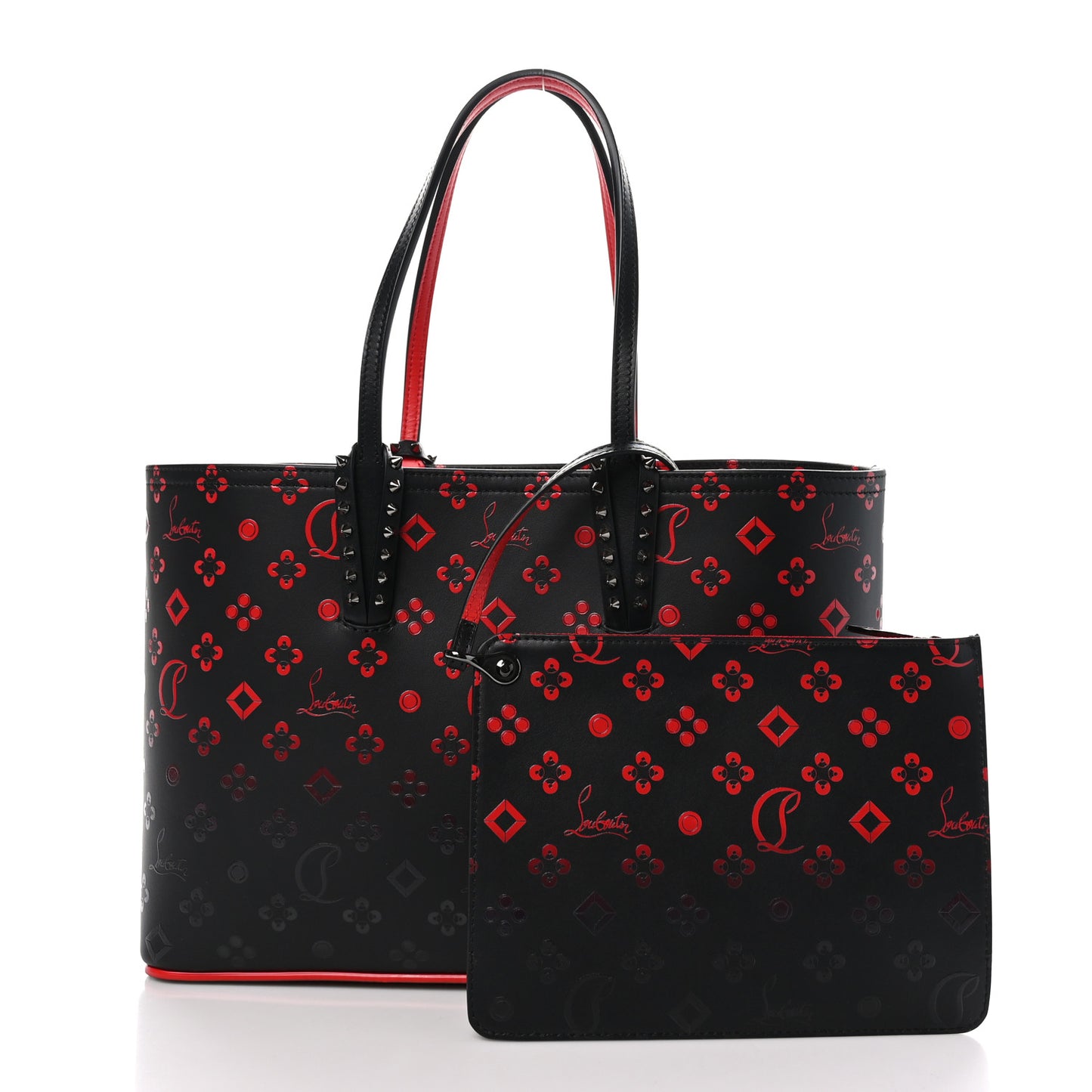 Perforated Calfskin Degrade Small Loubinthesky East West Cabata Tote Black Red