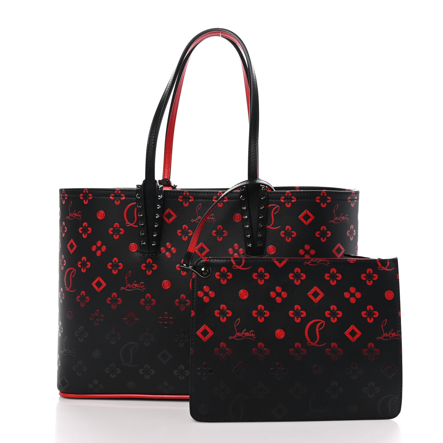 Christian Louboutin Perforated Calfskin Degrade Small Loubinthesky East West Cabata Tote Black Red 3 of 11