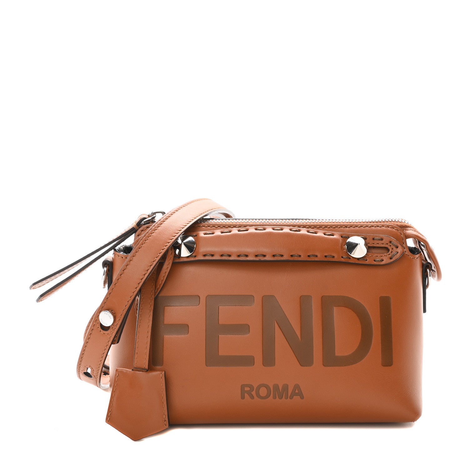 Fendi Vitello King Logo Embossed Mini By The Way Boston Bag Cuoio 1 of 10