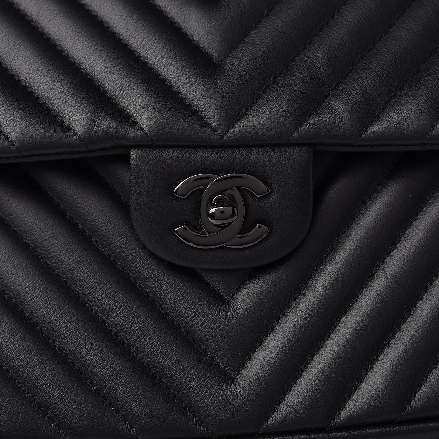 Calfskin Chevron Quilted Flap Tote So Black