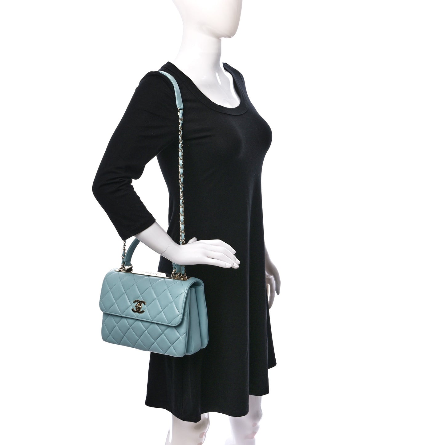 Lambskin Quilted Small Trendy CC Flap Dual Handle Bag Light Blue