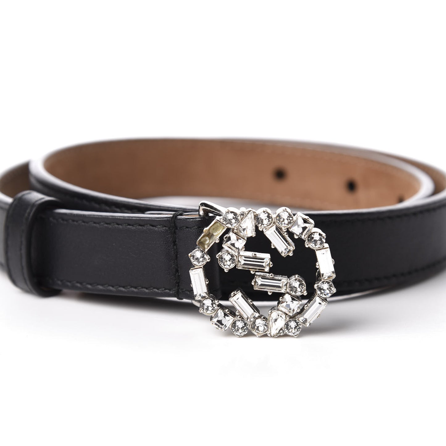 Calfskin Crystal Interlocking G Belt 65 26 Black