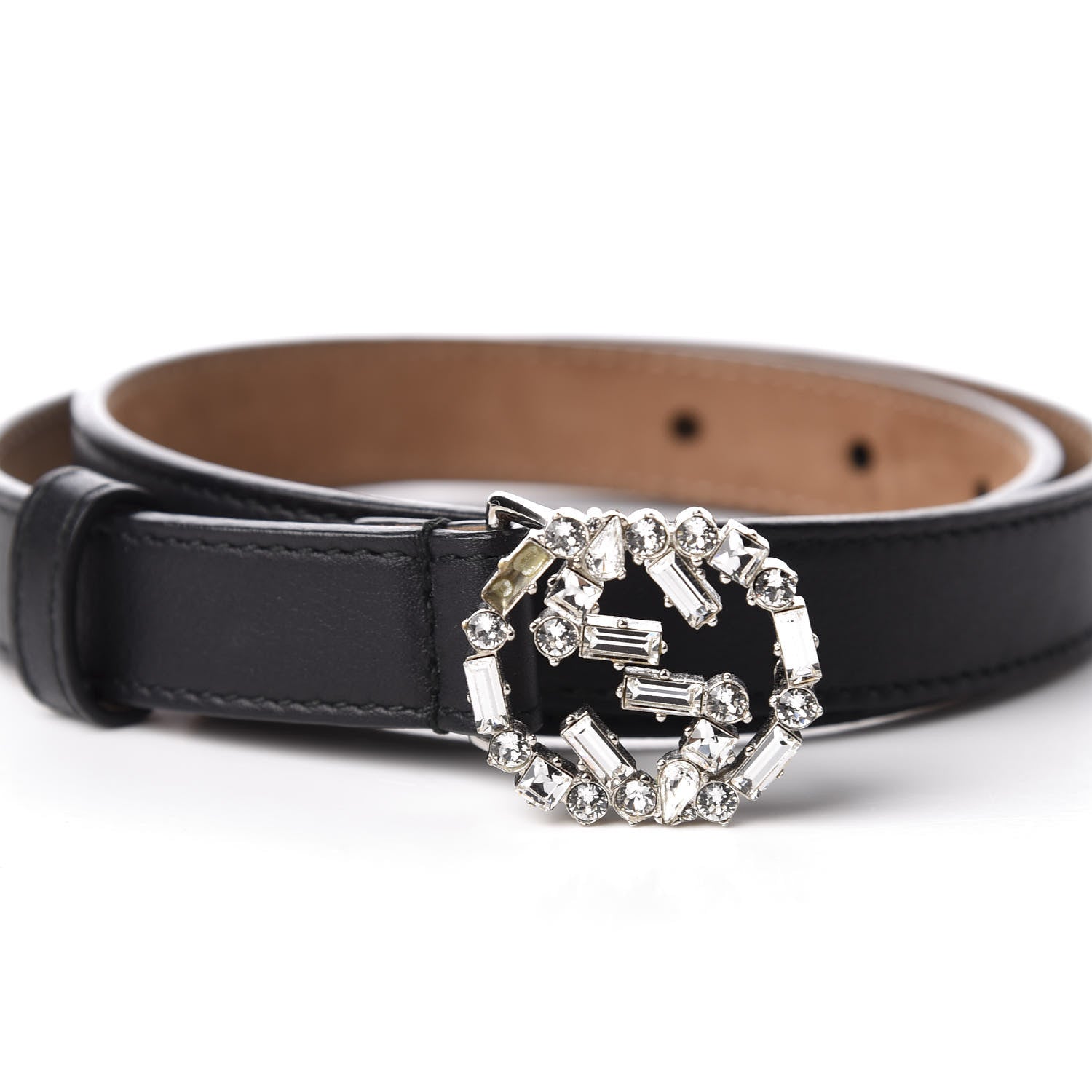 Gucci Calfskin Crystal Interlocking G Belt 65 26 Black 3 of 6