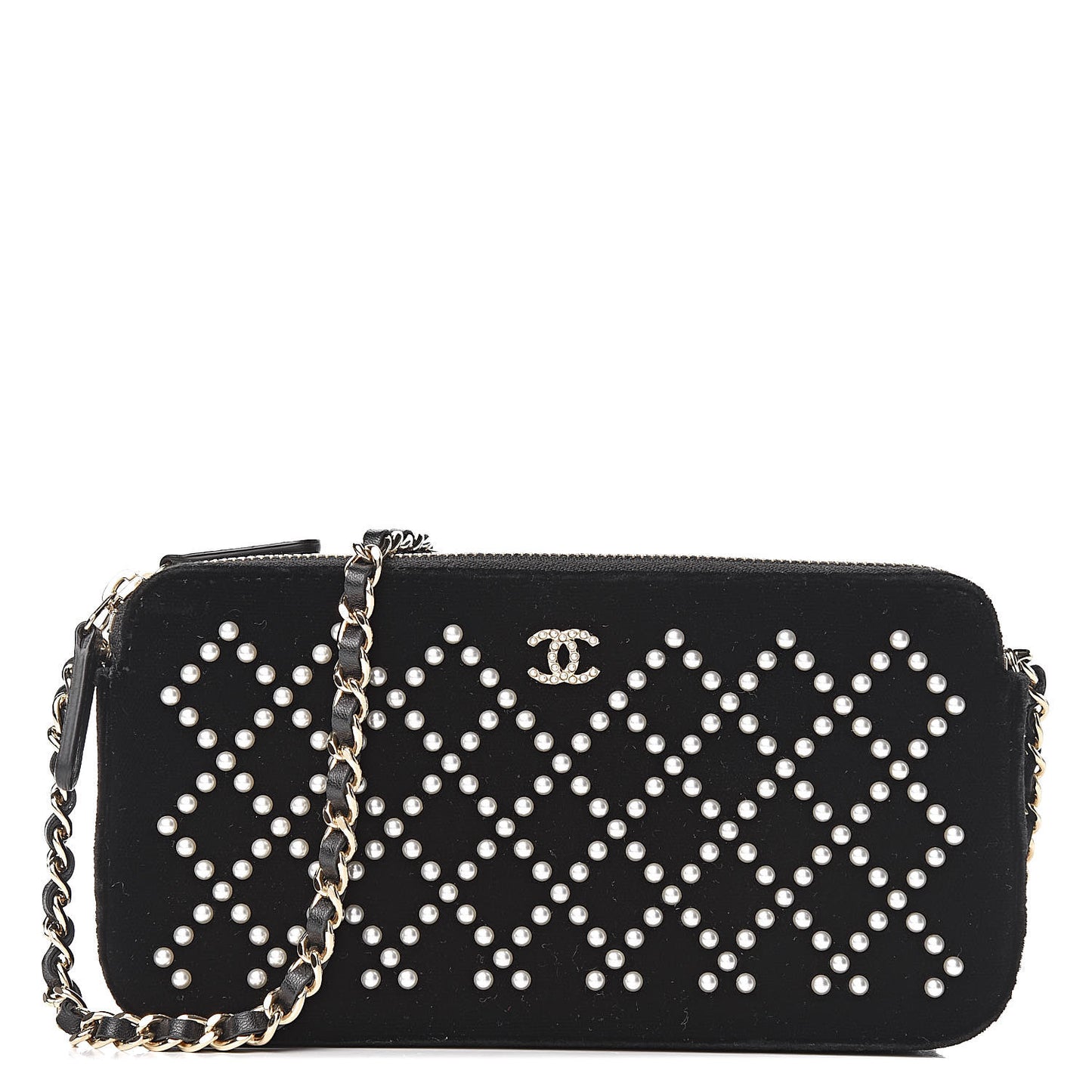 Velvet Pearl Small Clutch With Chain Black