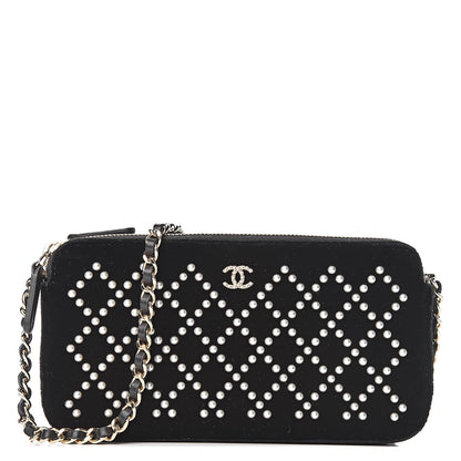 Chanel Velvet Pearl Small Clutch With Chain Black 1 of 13
