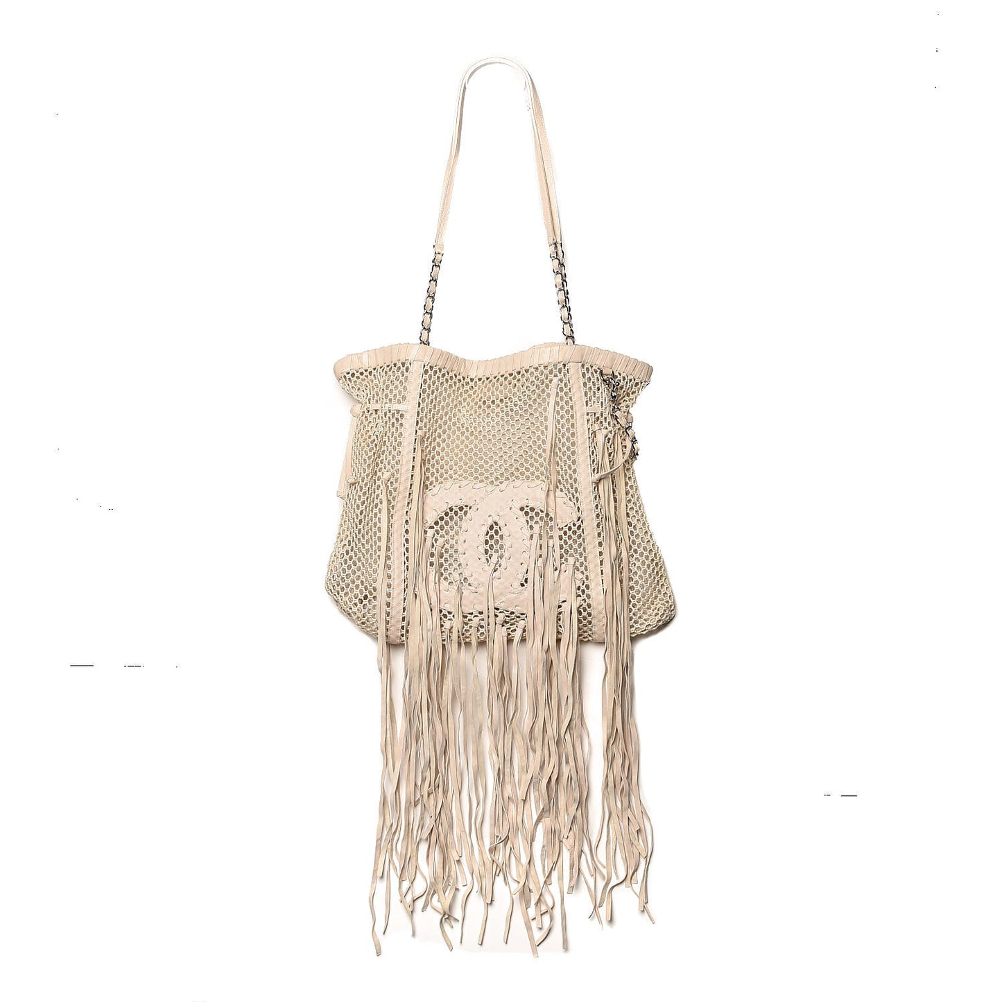 Calfskin Fringe Large La Madrague Tote Dark White