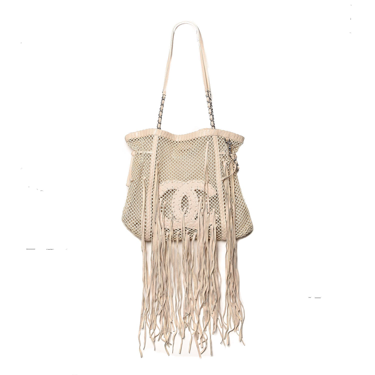 Chanel Calfskin Fringe Large La Madrague Tote Dark White 1 of 12