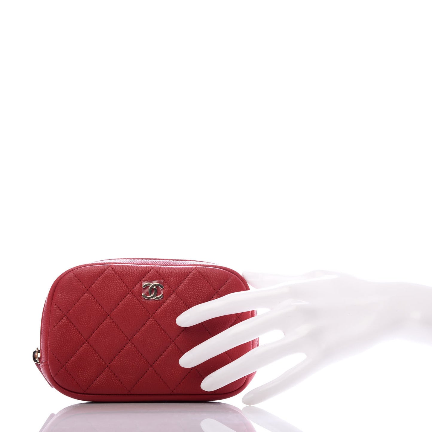 Caviar Quilted Small Curvy Pouch Cosmetic Case Dark Red