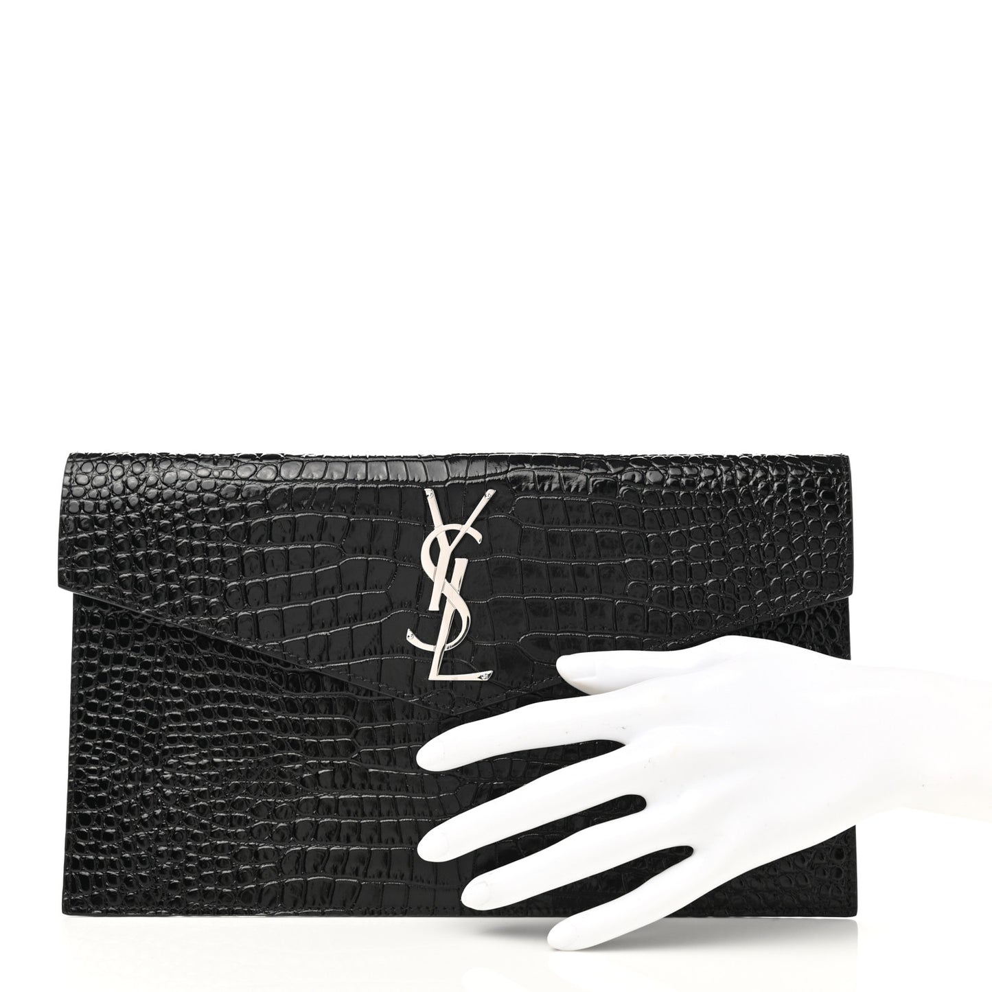 Calfskin Crocodile Embossed Uptown Monogram Pouch Black
