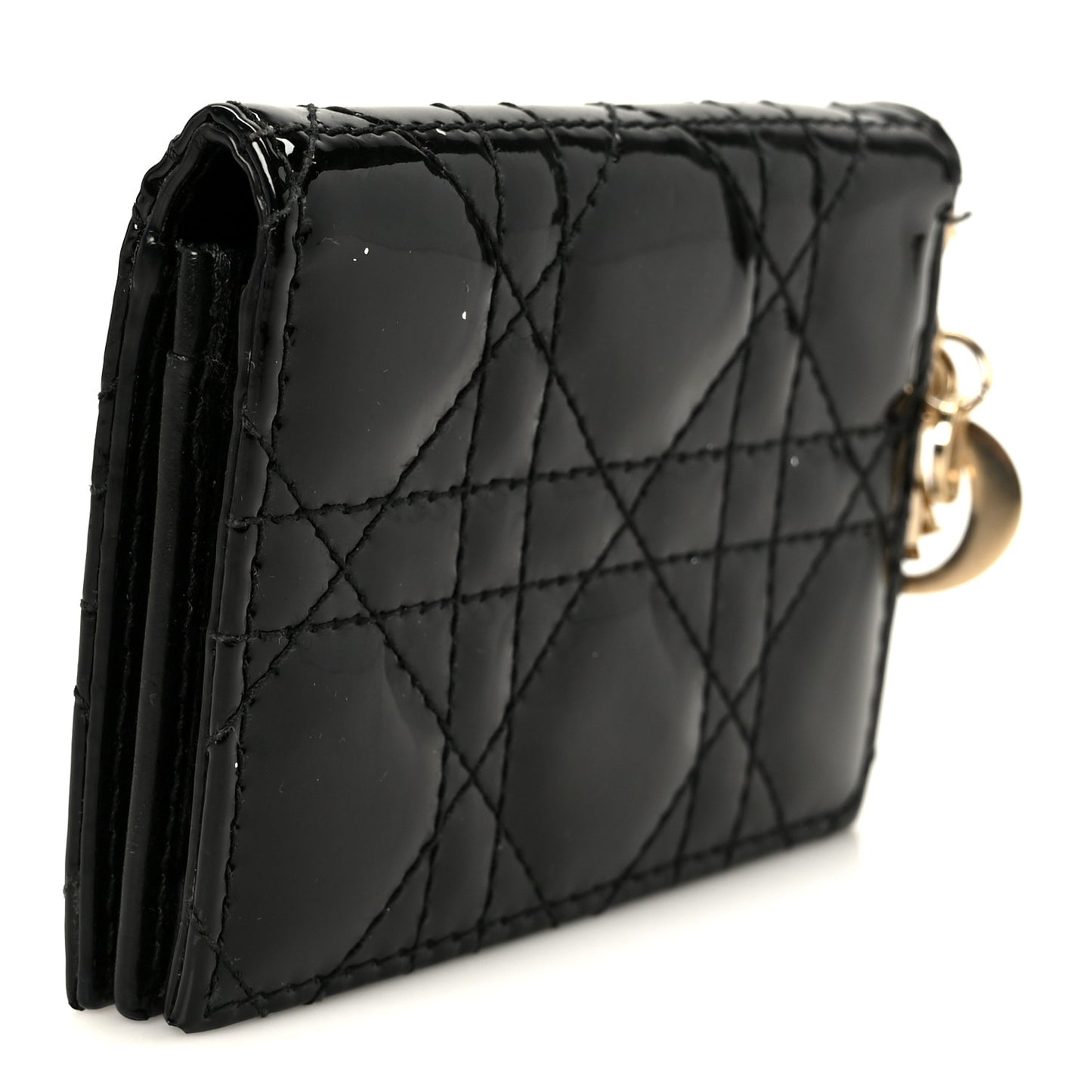 Patent Cannage Small Lady Dior Flap Card Holder Black
