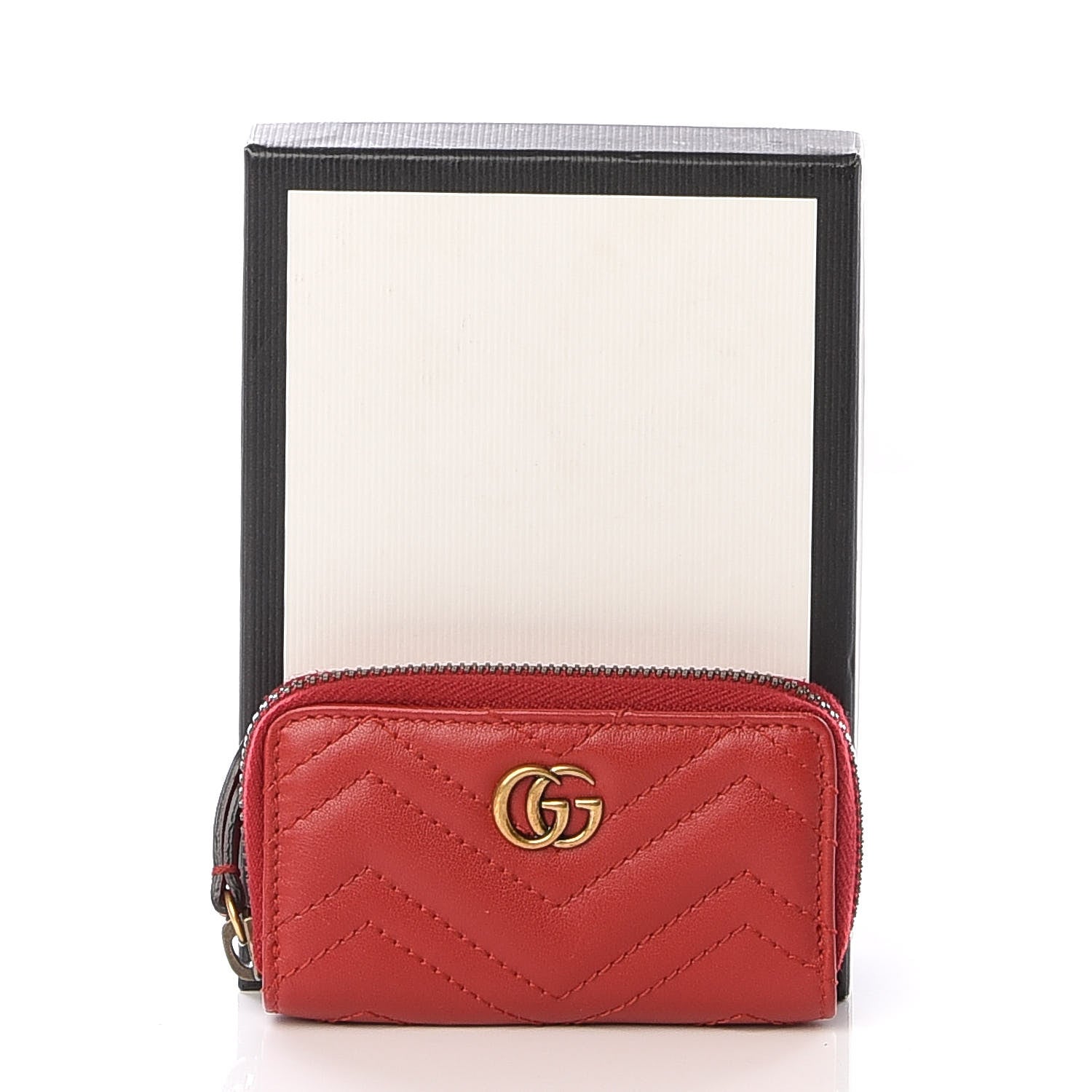 Gucci Calfskin Matelasse GG Marmont Zip Around Key Case Hibiscus Red 14 of 16