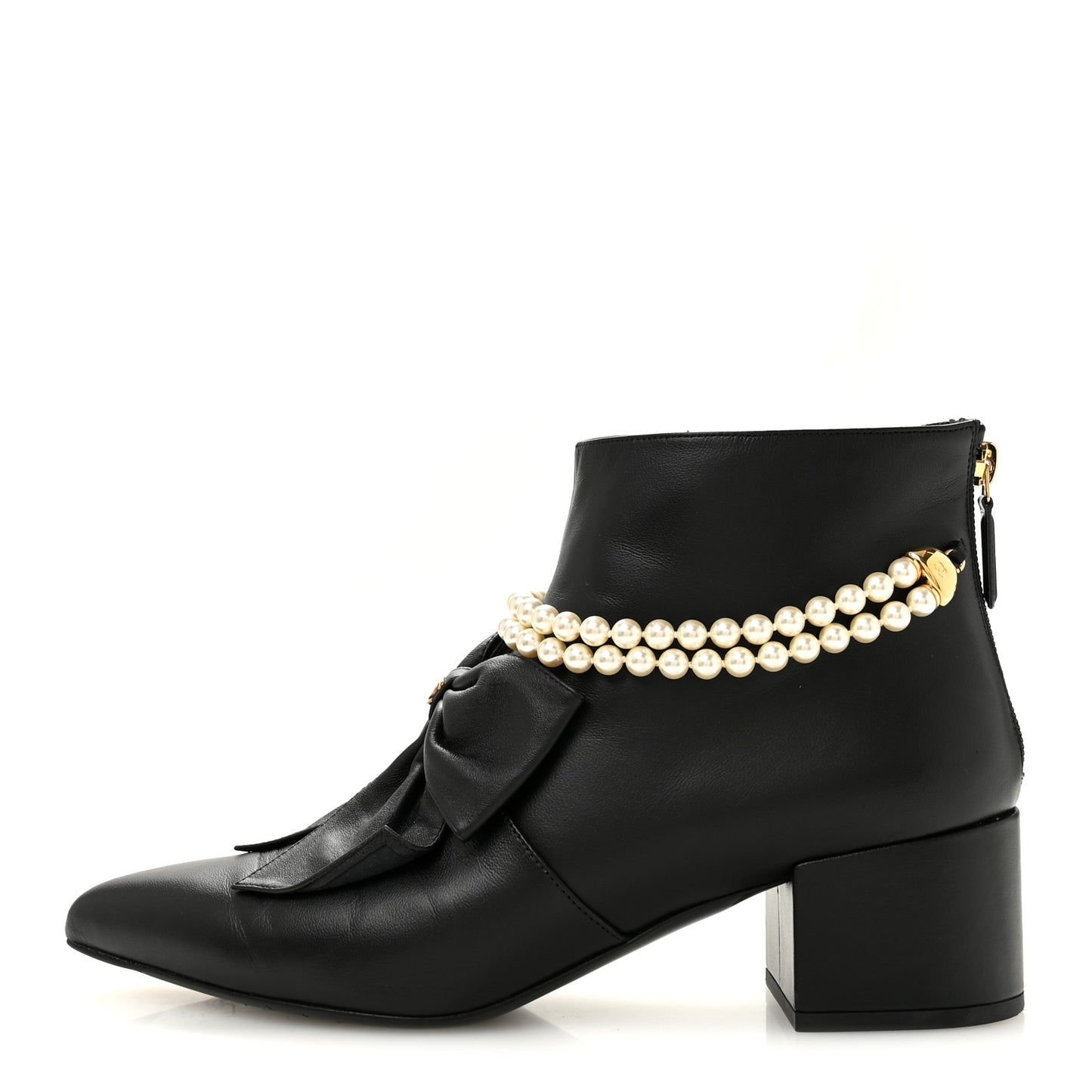 Lambskin Pearl Bow Short Boots 40 Black 40 Black