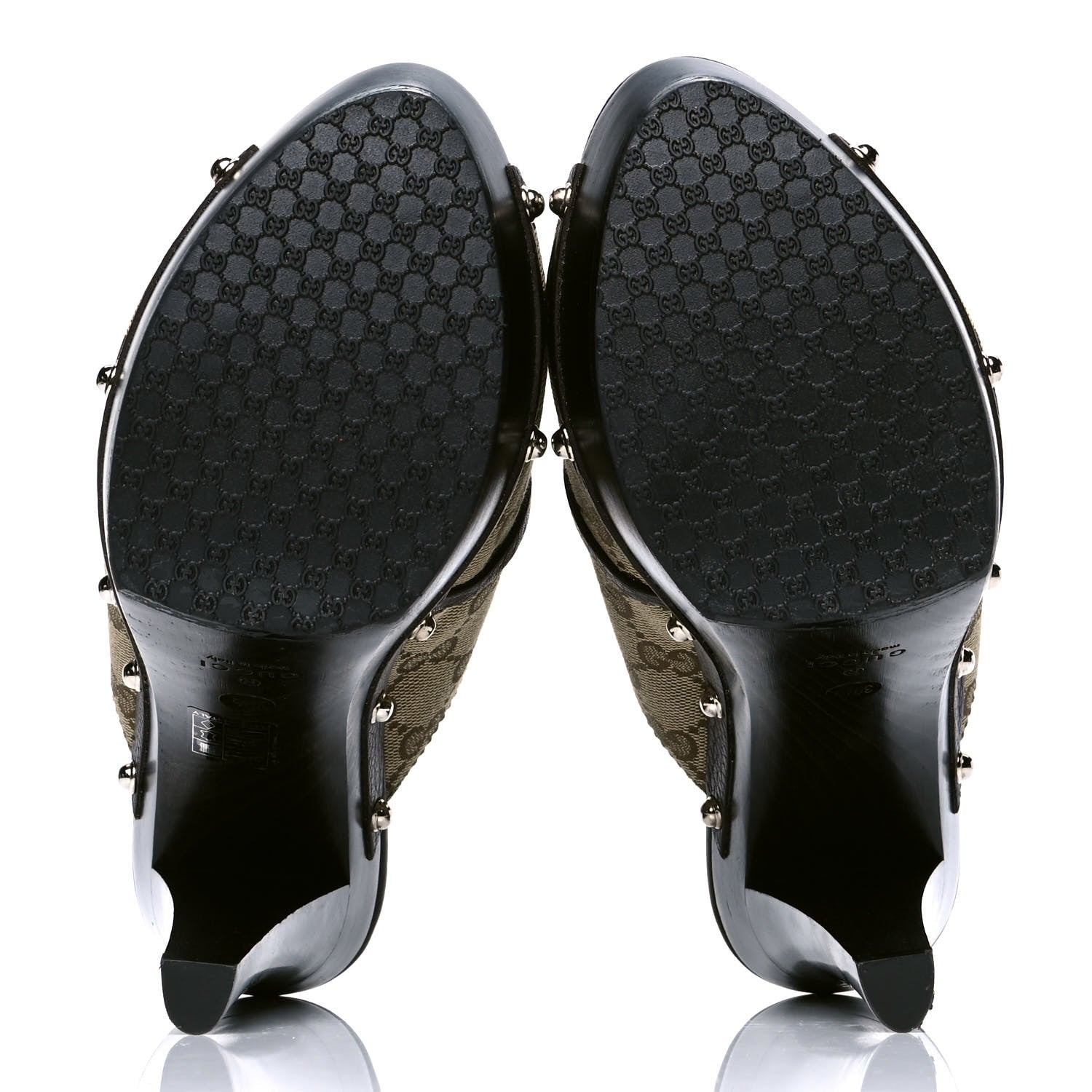 Gucci Monogram Cellarius Soft Calfskin Icon Bit Platform High Heel Slides 39.5 Beige Ebony Cocoa 4 of 6