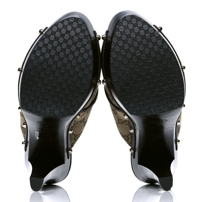 Gucci Monogram Cellarius Soft Calfskin Icon Bit Platform High Heel Slides 39.5 Beige Ebony Cocoa 4 of 6